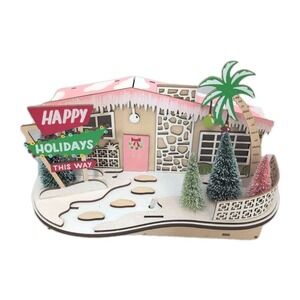 World Market Laser‎ Cut Wood Mid Century Modern House Happy Holidays Palm Tree